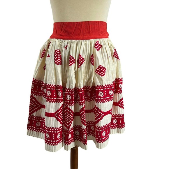 Handmade Waist Apron Cream‎ and Red - Picture 1 of 6